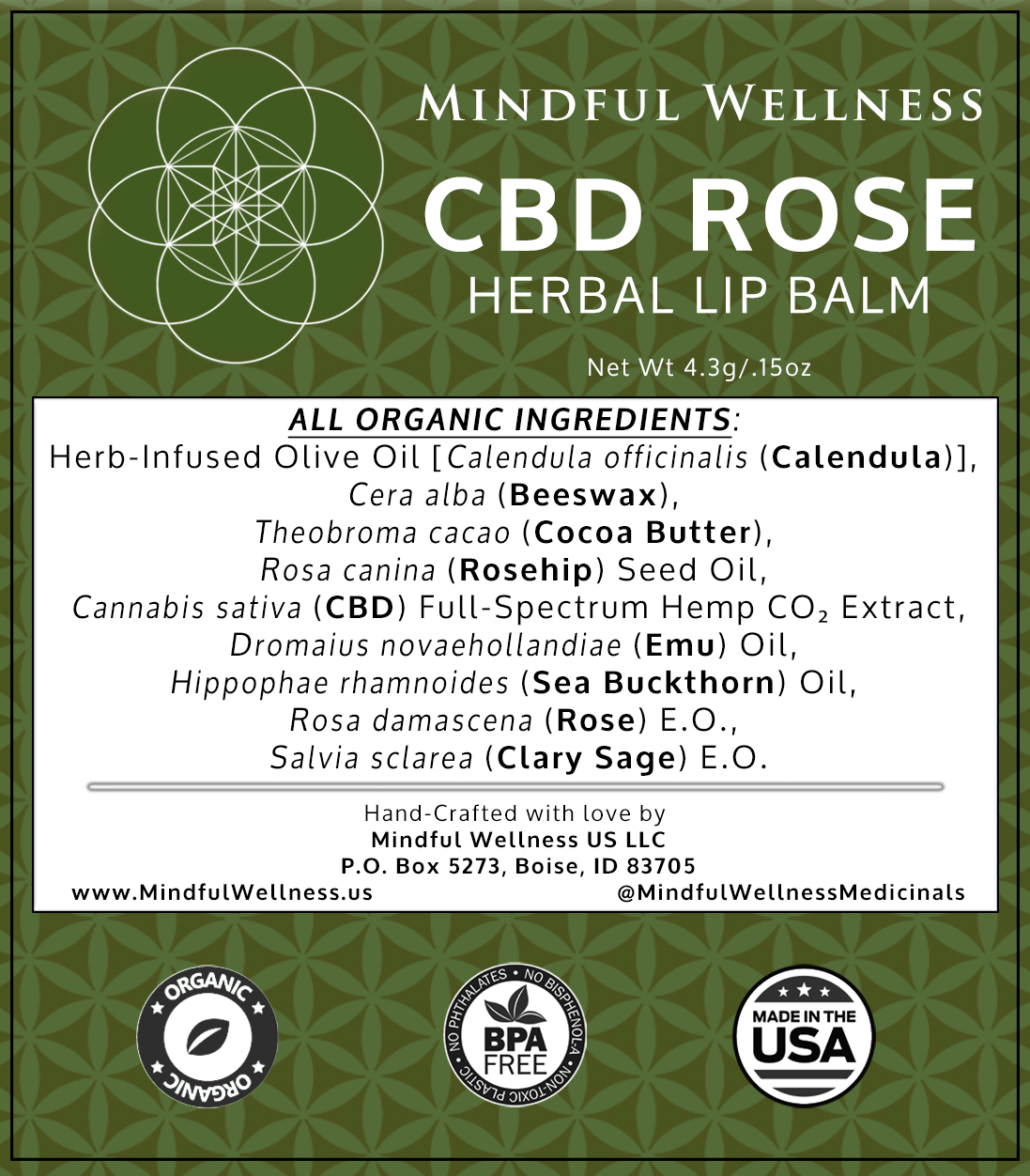 CBD Rose & Sweet Orange - Herbal Lip Balm